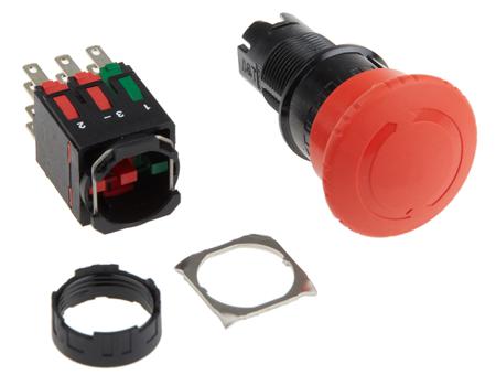 XB6AS8349B Schneider Electric Harmony XB6 Series Twist Release Emergency Stop Push Button, Panel Mount, 16mm Cutout, 1NO + 2NC,