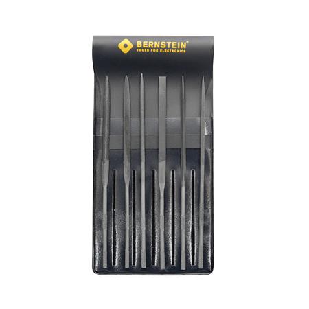 5-210 Bernstein 140mm, File Cut, Flat, Half Round, Round, Square, Triangular Needle File Set With Soft-Grip Handle