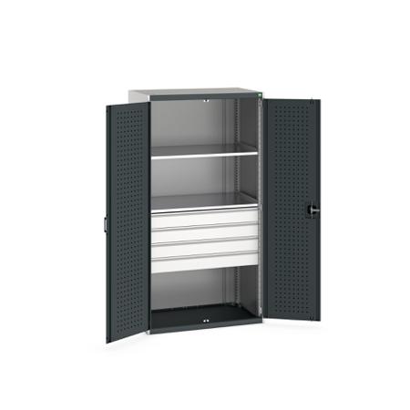 40021108-19V Bott 2 Door, 4 Drawer Sheet Steel Floor Standing Cupboard, 1050 X 650 X 2000mm