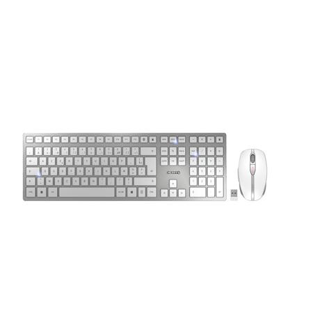 JD-9100FR-1 Cherry CHERRY DW 9100 SLIM Wireless Ergonomic Keyboard and Mouse Set, AZERTY (France), Silver/White