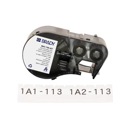 M4C-750-427 Brady B-427 on Black on White, Transparent Label, 19.05 mm Width, 9.53mm Label Width