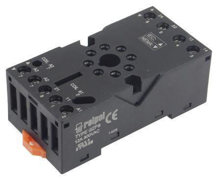 GZP8-BLACK Relpol 2 pin Relay Socket, DIN Rail for use with R15 Relay