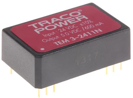 TEM-3-2411N TRACOPOWER TEM 3N 3W Isolated DC-DC Converter Through Hole, Vin 21.6 → 26.4 V dc, Vout 5V dc