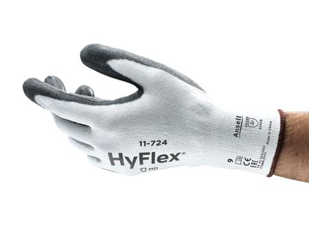 11724VP070 Ansell HyFlex 11-724 Black HPPE, Spandex Abrasion Resistant, Cut Resistant Gloves, Size 7, Polyurethane Coating