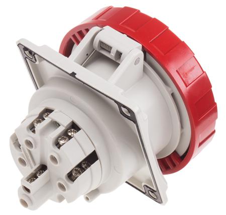418-3267 Scame IP66, IP67 Red Panel Mount 3P+E Heavy Duty Power Connector Socket, Rated At 32A, 415 V