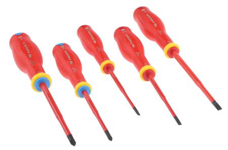 ATD.J5TVEPB Facom Pozidriv; Slotted Insulated Screwdriver Set, 5-Piece, ESD-Safe