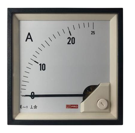 186-2460 RS PRO Analogue Panel Ammeter 25 (Input)A AC, 92mm x 92mm, 1 % Moving Iron