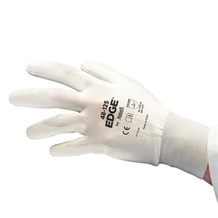 48125100 Ansell Edge 48-125 White Polyester Abrasion Resistant, Tear Resistant Work Gloves, Size 10, Polyurethane Coating