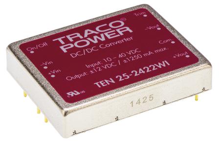 TEN-25-2422WI TRACOPOWER TEN 25WI 25 W, 30 W Isolated DC-DC Converter Through Hole, Vin 10 → 40 V dc, Vout ±12V dc