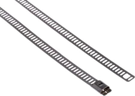 121-630 RS PRO Cable Tie, Ladder, 610mm x 7 mm, Metallic 316 Stainless Steel, Pk-100
