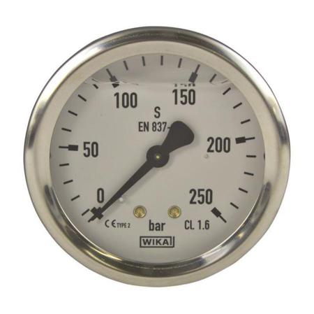 9022449 WIKA G 1/4 Back Entry Analogue Positive Pressure Gauge 250bar, , 0bar min.