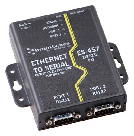 ES-457 Brainboxes Serial Device Server, 1 Ethernet Port, 2 Serial Port, RS232 Interface, 1Mbit/s Baud Rate