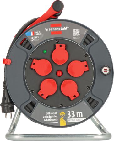 9232301100 brennenstuhl 33m 5 Socket Type E - French Cable Reel Open Reel, 230 V, IP44