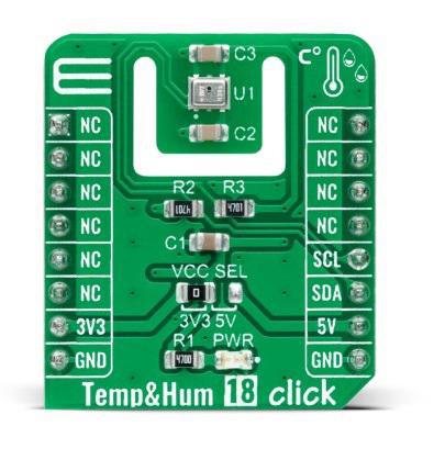 MIKROE-4892 MikroElektronika Temperature and Humidity 18 Click Temperature & Humidity Sensor Add On Board for HS3003 MikroBus