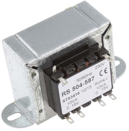 504-587 RS PRO 20VA 2 Output Chassis Mounting Transformer, 15V ac, IEC 61558-2-6