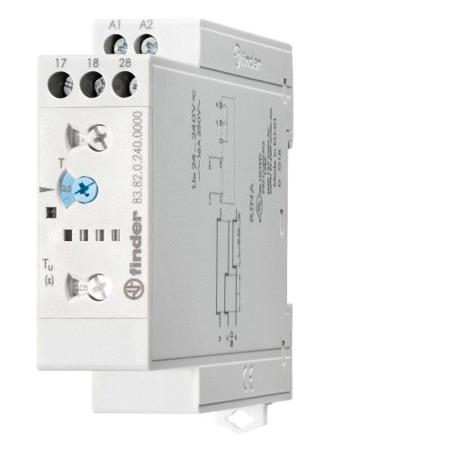 83-82-0-240-0000 Finder Star Delta Single Timer Relay, 0.05-10 min, 0.05-10 s, 0.05-10 d, 0.05-10 h, DPNO, 2 Contacts, DPDT-NO
