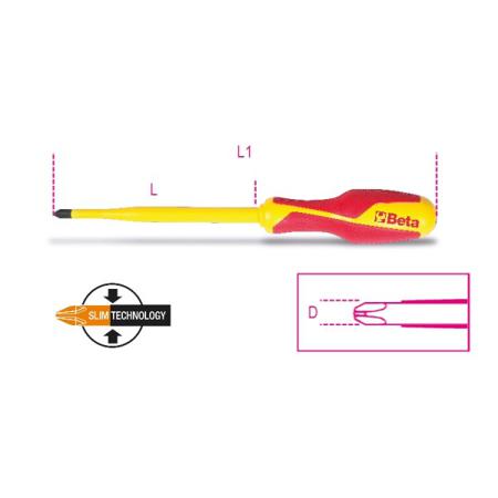 1272MQF 1X4,5X80 BETA Insulated Screwdriver, PH1 Tip, 80 mm Blade, VDE/1000V, 187 mm Overall