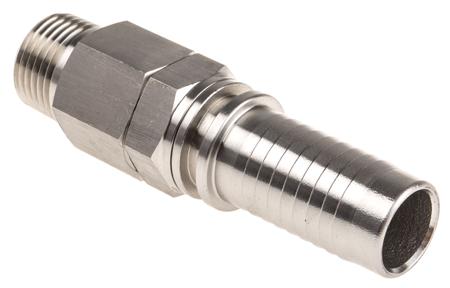 362-7119 RS PRO Hose Connector Hose Tail Adaptor, BSP 1/2in 3/4in ID, 20 bar
