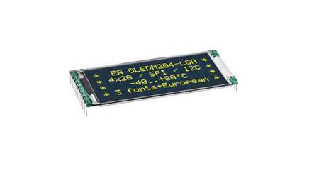 EA OLEDM204-LGA Display Visions 2.0in Yellow OLED Display 4 x 20pixels Graphics I2C, SPI Interface