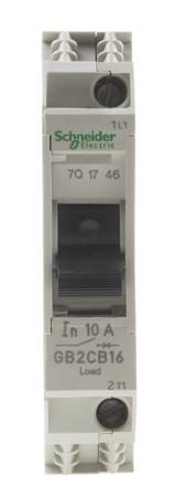 GB2CB16 Schneider Electric Thermal Circuit Breaker - GB2  Single Pole 277V ac Voltage Rating DIN Rail Mount, 10A Current Rating