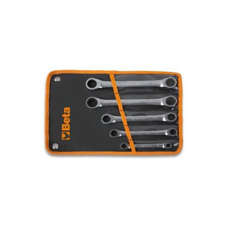 195/B5 BETA 5-Piece Ratchet Spanner Set, 8 x 10 mm, 12 x 13 mm, 14 x 15 mm, 16 x 18 mm, 17 x 19 mm, Chrome Vanadium