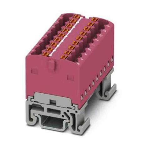 3002978 Phoenix Contact Distribution Block, 18 Way, 2.5mm², 17.5A, 500 V, Pink