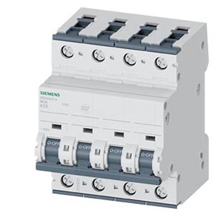 5SY4425-5 Siemens SENTRON 5SY4 MCB, 4P, 25A, Type A, 400V AC, 60V DC, 20 kA Breaking Capacity