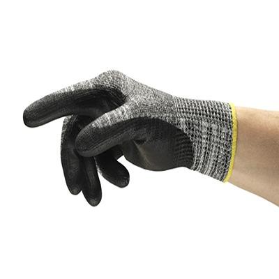 48705VP090 Ansell Edge 48-705 Black Glass Fiber, HPPE, Polyester, Spandex Cut Resistant Work Gloves, Size 9, Polyurethane Coating
