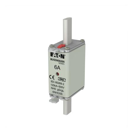 6NHG0B-NH-FUSE-6A-500V-GG-GL-SIZE-0 Eaton 6A NH Fuse, 58 x 30 x 125mm, 500V ac