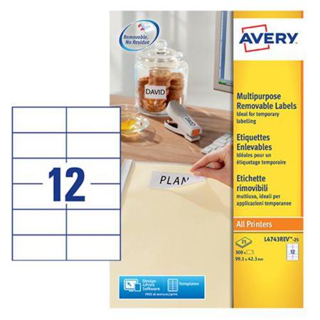 L4743REV-25 Avery White Adhesive High Visibility Label Sheet, Pack of 25Sheets