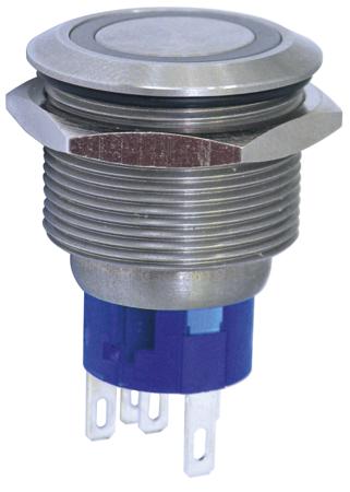 MAV22A0F10E-712-JQ SPDT On-Momentary Push Button Switch, IP67, 22.2 (Dia.)mm, Panel Mount Blue LED, 28 V dc, 250 V ac
