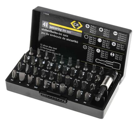 T4508 CK Driver Bit Set 41 Pieces, Clutch, Phillips, Slotted, Spanner, Spline Drive, Torq Set, Torx, Tri-Wing