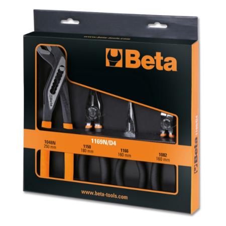 1169N/D4 BETA  4-Piece Plier Set, Straight Tip, 160 mm, 180 mm, 250 mm Overall