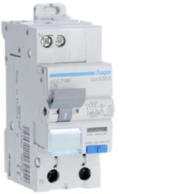 ADC716F Hager RCBO, 16A Current Rating, 1P Poles, 30mA Trip Sensitivity, Type AC