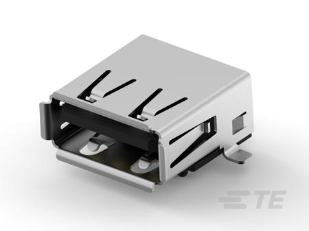 292303-6 TE Connectivity Right Angle, Board Mount- Single Port Type A 2 USB Connector