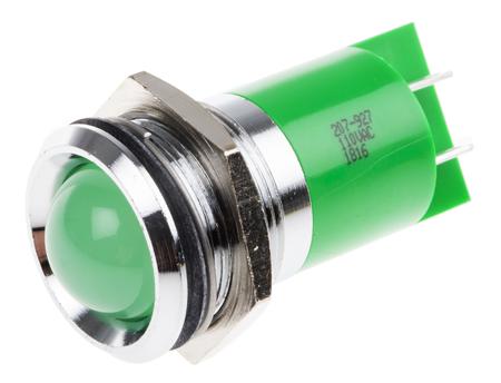 207-927 RS Pro Green Indicator, 110 V ac, 18 mm Lamp Size, 22mm Mounting Hole Size