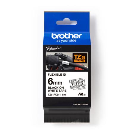 TZE-FX211 Brother Black on White Label Printer Tape, 8 m Length, 6 mm Width
