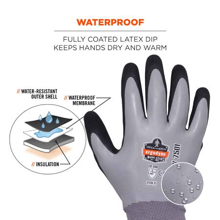 17634 Ergodyne ProFlex Grey Acrylic Waterproof Work Gloves, Size L, Nitrile Coating