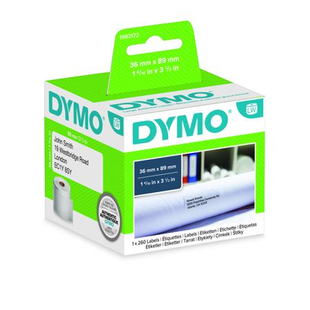1983172 Dymo White Label Roll, 89mm Width, 36mm Height, 260Per Roll Qty
