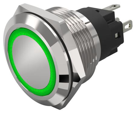 82-6551.2133 EAO 82 Series Illuminated Illuminated Push Button Switch, Latching, Panel Mount, 22.3mm Cutout, SPDT, Green LED, 240V,