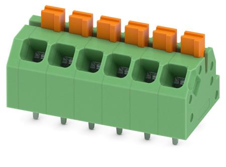 1862084 Phoenix Contact SPTAF 1/ 6-3.5-EL Series PCB Terminal Block, 6-Contact, 3.5mm Pitch, Wave Soldering, 1-Row, PCB