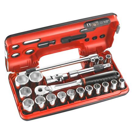 SL.DBOX500PB Facom 21-Piece Metric 1/2 in Standard Socket Set with Ratchet, 6 point