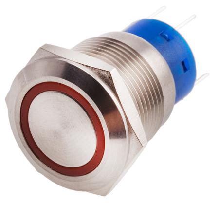 111-3767 RS PRO Illuminated Push Button Switch, Momentary, Panel Mount, 19.2mm Cutout, SPDT, Red LED, 250V ac, IP67