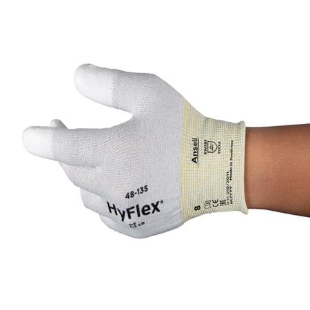 48135100 Ansell HyFlex 48-135 White Nylon ESD Protection Work Gloves, Size 10, Polyurethane Coating