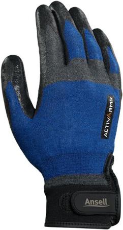 97002110 Ansell ActivArmr 97-002 Black, Blue Kevlar, Spandex, Stainless Steel Cut Resistant Work Gloves, Size 11, Nitrile Coating