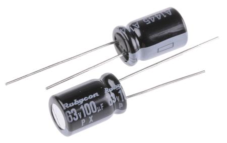 63PX100MEFC8X11.5 Rubycon 100μF Aluminium Electrolytic Capacitor 63V dc, Radial, Through Hole -