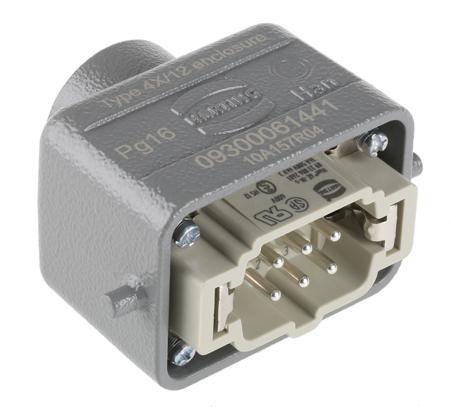 09300061441-09330062601 Han E Series 6 Way Male 16A Panel Socket Kit, includes Hood, Insert
