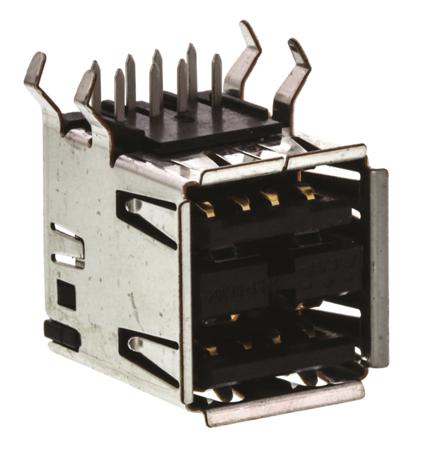 5787617-1 TE Connectivity Dual Port Right Angle Type A USB Connector, Through Hole Socket to Socket