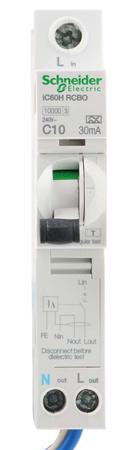 A9D11810 Schneider Electric RCBO, 10A Current Rating, 1P+N Poles, 30mA Trip Sensitivity, Acti 9 Range