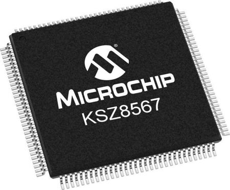 KSZ8567RTXI Microchip , Ethernet Switch IC MDI/MDIX, 1.8 V, 2.5 V, 3.3 V, 128-Pin TQFP